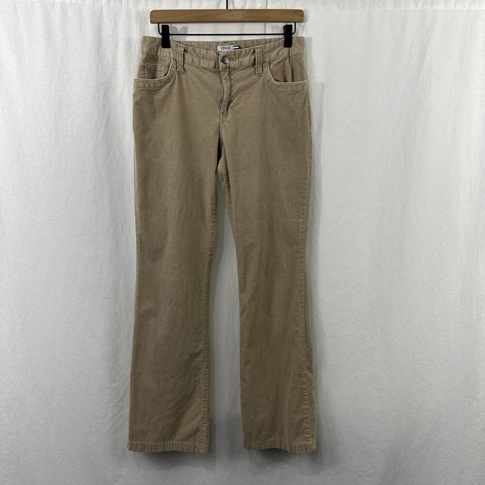 Izod Tan Corduroy Cord Pants Womens Size 8 Stretch Academia Fall Neutral Y2K